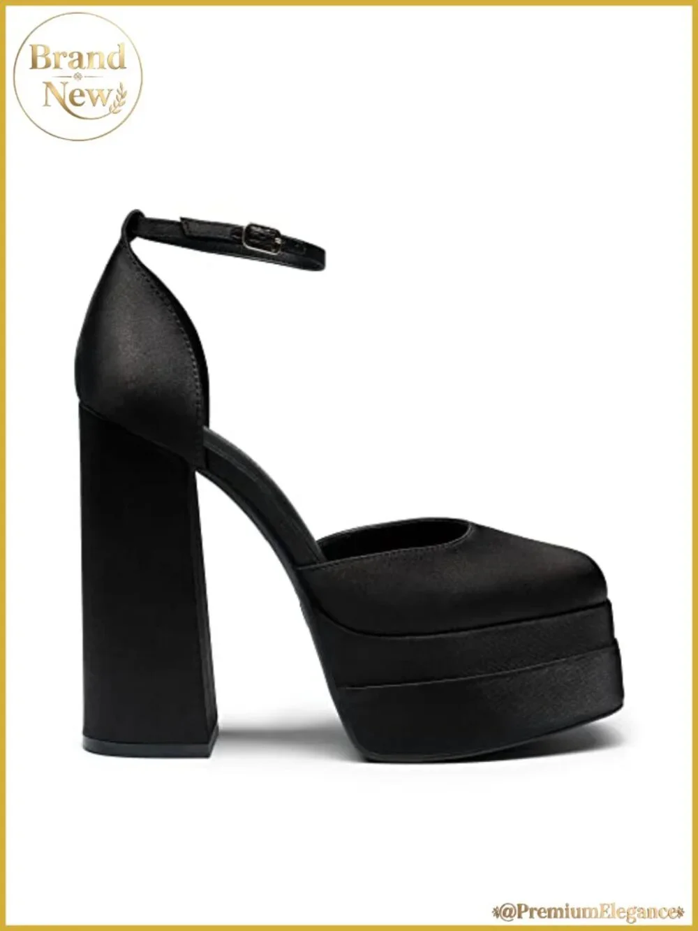 Platform Closed Toe Heels Satin Ankle Strap Pump for Wedding